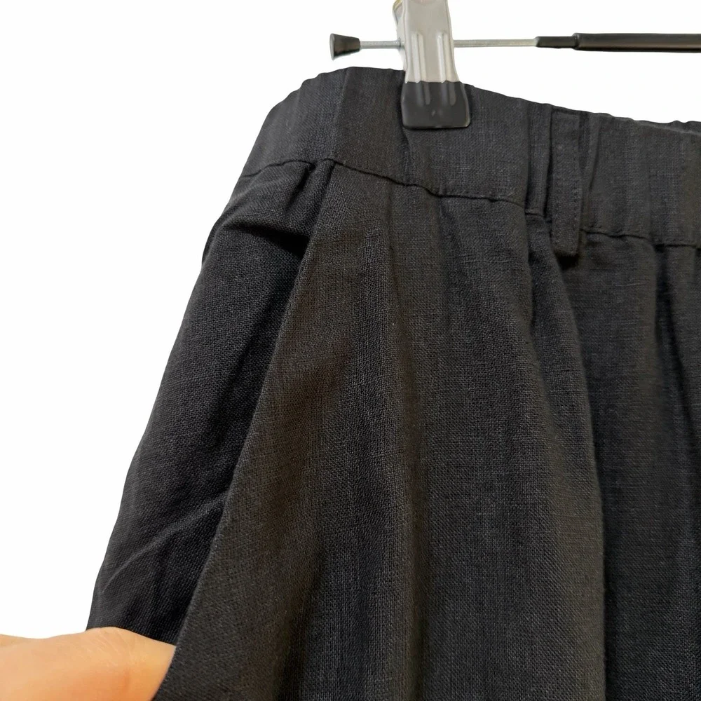 Quince Womens 100% European Linen Pants‎ Size L Black Coastal Resort Vacay NWT